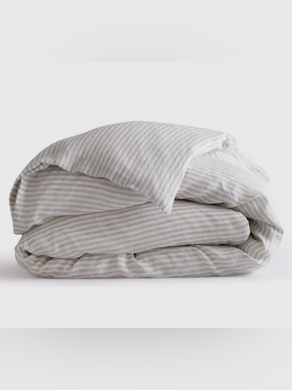 NEW Quince European Linen Stripe Duvet Cover, Full/Queen (Gray/White)